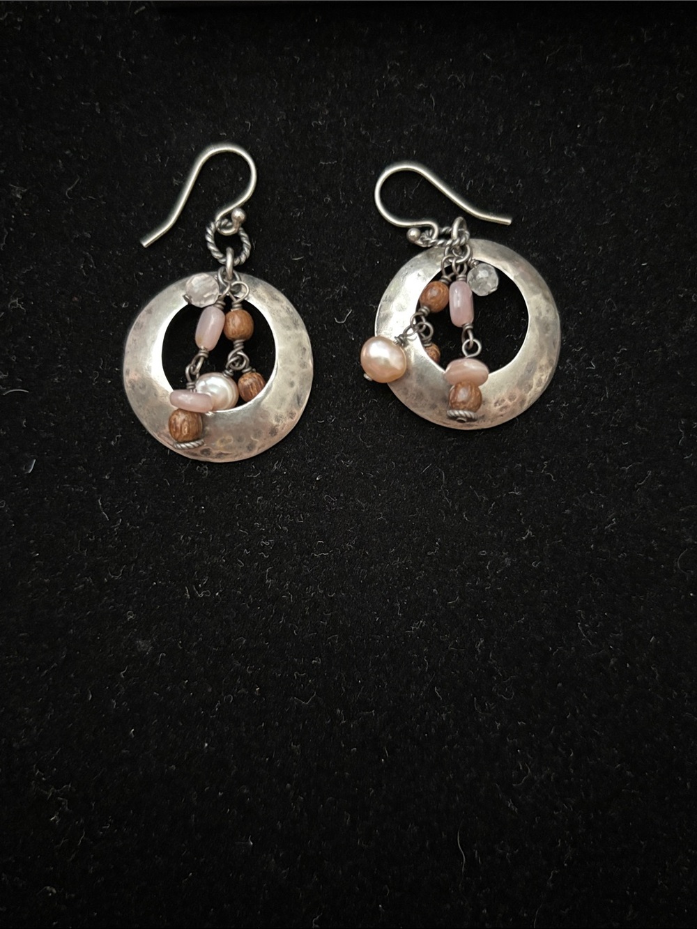 Silpada Pink Quartz Sterling Silver Hammered Hoop Earrings - Picture 2 of 2
